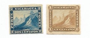 NICARAGUA 1877 1880  Mountain Peak Rouletted Perf Scott 8 y 9 Mint Hinged