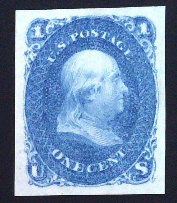 Scott #63TC5n - 1c Blue - Franklin - Plate on wove paper - 1861