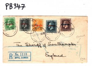 SAMOA WW1 Cover Apia Registered CENSOR NZ Overprints Southampton 1918 PB347