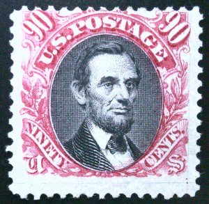 US Scott #122 - 90c Lincoln - Carmine & Black - Unused NG - 1869 Pictorial