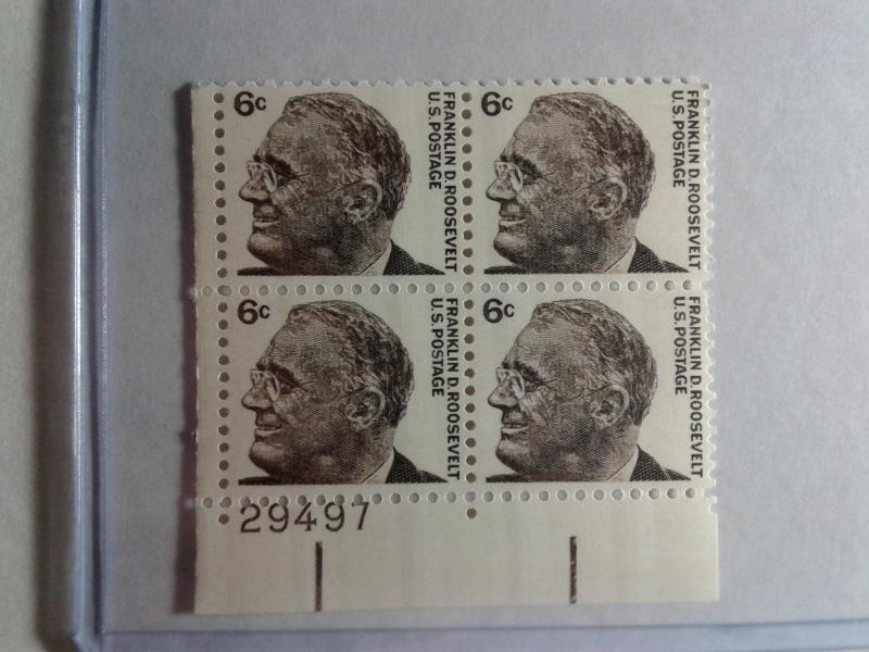 SCOTT # 1284 ROOSEVELT 6 CENT PLATE BLOCK MINT NEVER HINGED GEM QUALITY