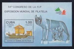 Cuba 2809 MNH 1985 ITALIA 85 Stamp EXPO Roman Galley Souvenir Sheet