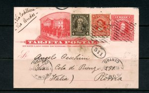 Chile (C875) 1913 card uprated with #113 & 114 to Rome with hand cancels, F-VF