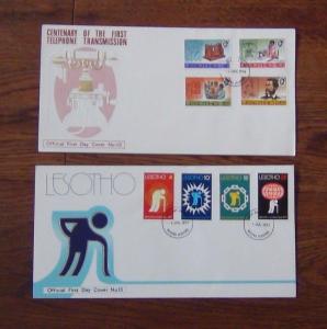 Lesotho FDC's 1968 1978 Racism Aloes Flowers Telephone Rock Paintings Fish etc 