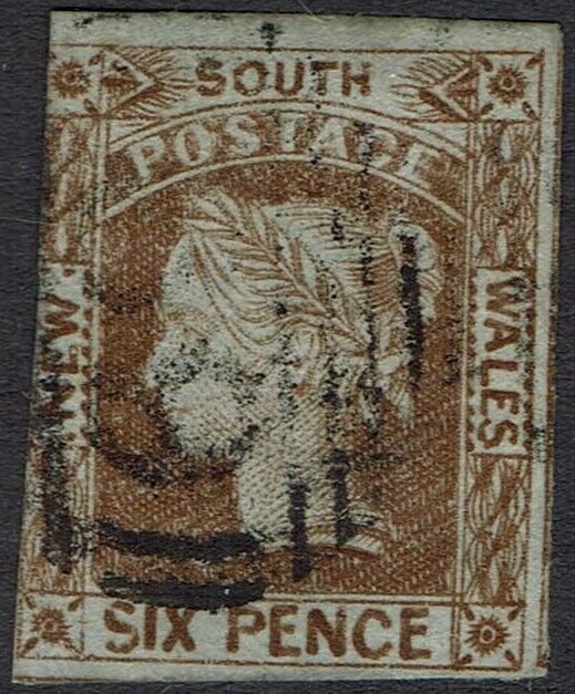 NEW SOUTH WALES 1852 QV LAUREATE 6D USED 