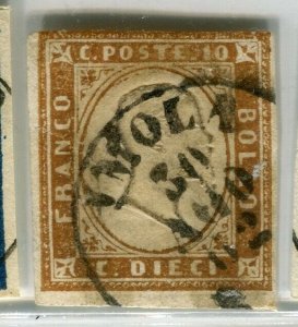 ITALY SARDINIA; 1855 classic Imperf issue used SHADE of 10c. value + POSTMARK