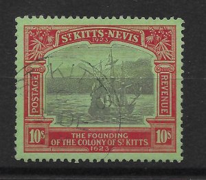 ST.KITTS-NEVIS SG58 1923 10/= BLACK & RED ON EMERALD USED