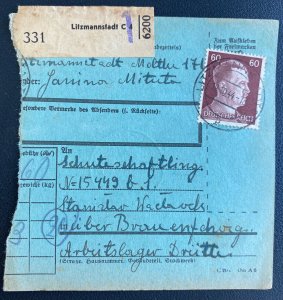 1944 Litzmannstadt Poland Parcel Cover to Drutte Neuengamme Concentration Camp