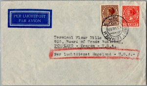 Netherlands 7 1/2c and 40c Queen Wilhelmina 1939 Rotterdam Airmail to Portlan...