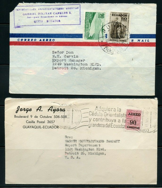 ECUADOR LOT OF 19 COMMERCIAL AIR MAILS COVERS MOSTLY 1950'S  AS SHOWN
