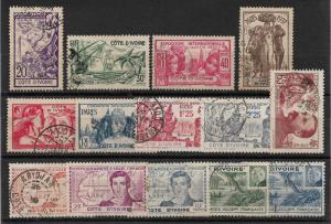 Ivory Coast 1937-1941, Lot of 14 stamps sets,Scott # 152//166,VF Used (FR-1)