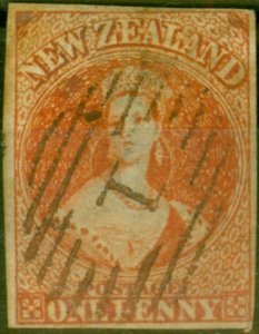 New Zealand 1862 1d Orange-Vermilion SG33 Ave Used Thinned