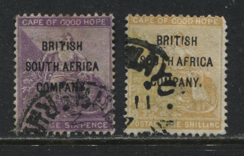Rhodesia 1896 overprinted British South Africa Company 6d and 1/ used