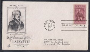 United States Scott 1097 Art Craft FDC - Marquis de Lsfayette