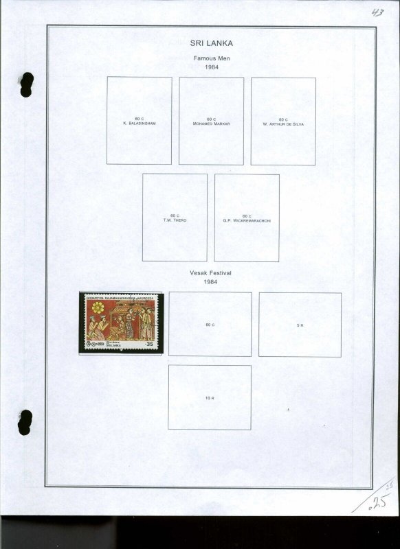 Collection, Sri Lanka Part B Computer Pages, 1984/1996, Cat $74, Mint & Used