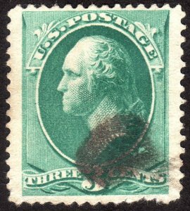 1881, US 3c, Washington, Used, Jumbo, Faulty, Sc 207