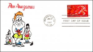 Scott 2247 22 Cents Pan American Games Ellis Cartoon Cachet FDC