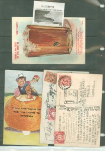 Great Britain 160/161/J2 1920-1930 3 pocket novelty postcards with pull down photos, all with postage due, Gravesend 8/13/20, Ex