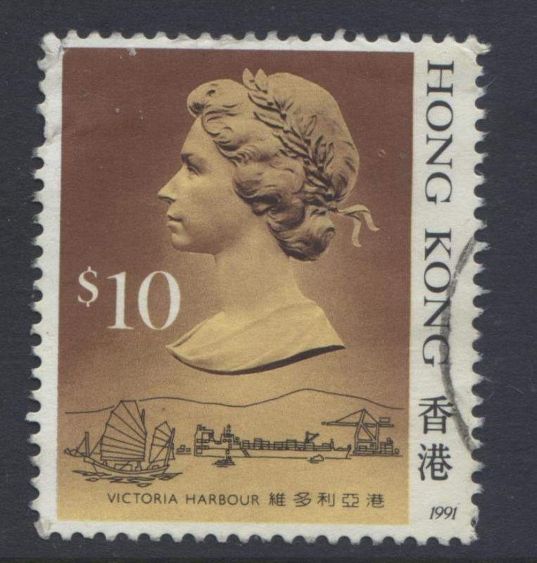 Hong Kong - Scott 502d - QEII - Definitive 1991- FU - Single $10.00c Stamp