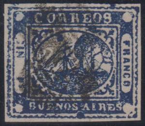 ARGENTINA BUENOS AIRES 1859 STEAMSHIP BARQUITOS Sc7a INDIGO SPERATI FORGERY USED