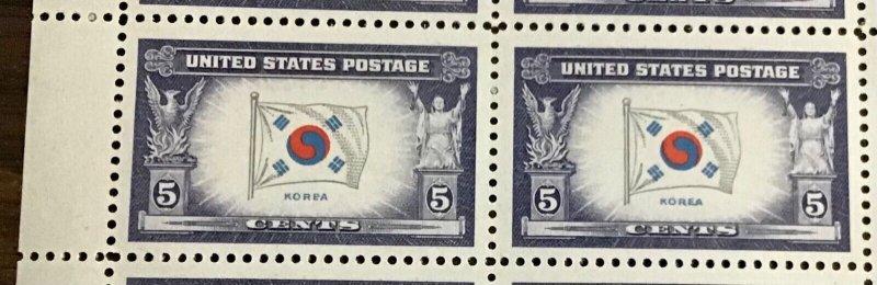 921  Korea Overrun Nations Flags WWII, KORPA Error 5c MNH sheet of 50 1944
