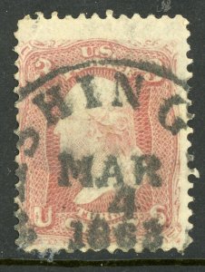 USA 1861 Washington 3¢ Rose Scott #65 VFU G192