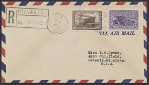 1942 #260-261 20c-50c War Issue Combo FDC Registered Ottawa