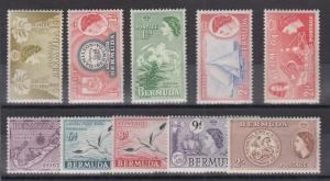 Bermuda Sc 143/158 MNH. 1953-1958 QEII definitives, 10 different from set, F-VF