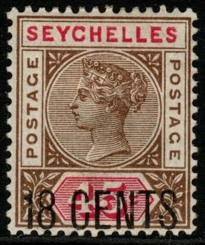 SEYCHELLES SG26 1896 18c on 45c BROWN & CARMINE MTD MINT 