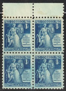 1940  Cuba Stamps Sc RA3  Health Protecting Children Tax Stamp Block 4 MNH