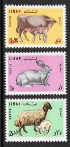 LEBANON 1965 FARM ANIMALS Cow Rabbit Sheep Set Sc 440-442 MNH