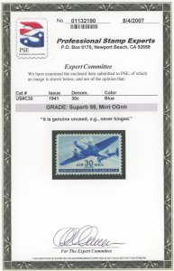 USA C30 - PSE Graded 98 & PF Graded 98 Certificates - Superb never hinged