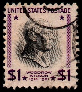 U.S. Scott #832: 1938 $1 Woodrow Wilson, Used, VF