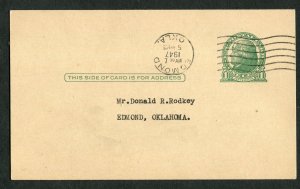 1947 Edmond OK Postal Card Oil Gas Lease Rental Kingfisher County Rodkey 1c