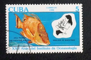 CUBA Sc# 3225  OCEANOGRAPHY  INSTITUTE  Marine Life fish 5c  1990  used cto