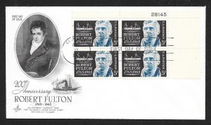 UNITED STATES FDC 5¢ Robert Fulton 1965 PLATE BLOCK ArtCraft