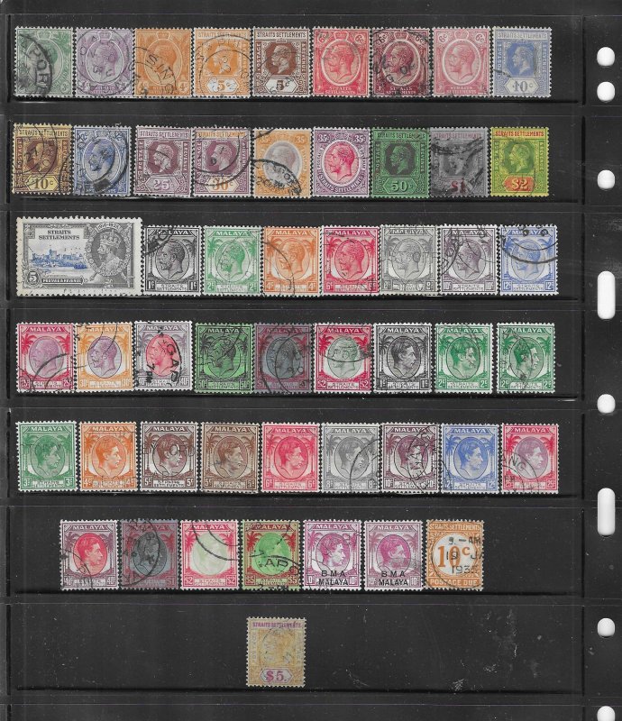 STRAITS SETTLEMENTS 125 STAMPS SCOTT #10-252 ALL USED.