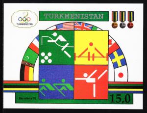 TURKMENISTAN — SCOTT 23 — 1992 15R OLYMPICS SHEET — MNH — SCV $11.00