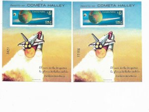 CHILE 1985 HALLEY COMET RETURN 2 SS SC 702/2A SPACE PERF AND IMPERFORATED MNH