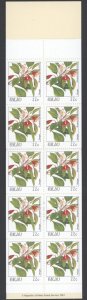 1987 Palau Scott #132a, 22c Indigenous Flowers, Booklet Pane of 10 MNH