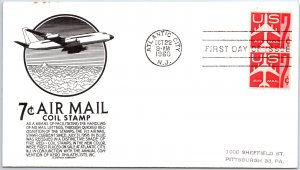 U.S. FIRST DAY COVER 7c AIR MAIL COIL STAMP PAIR ON ANDERSON CACHET 1960