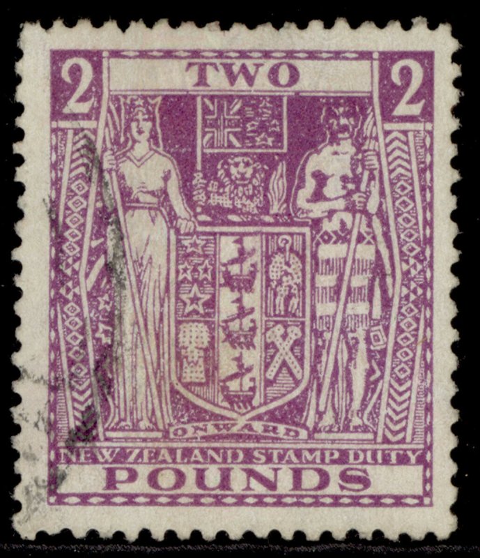 NEW ZEALAND GVI SG F206, £2 bright purple, FINE USED. Cat £32.