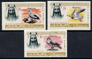 Ajman 1965 Birds imperf set of 3 from 'Official' set unmo...