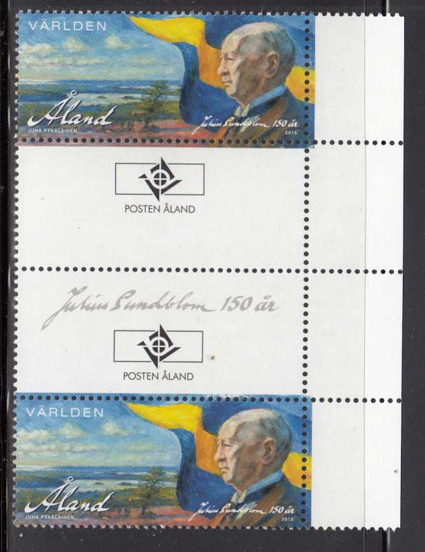 Aland 2015 MNH Julius Sundblom 150 Years Gutter pair with emblem, name