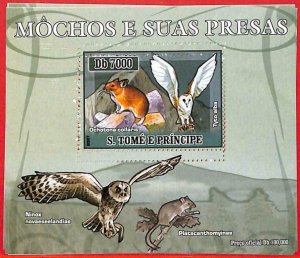 A4450 - SAO TOME & PRINCIPE- ERROR MISPERF Souvenir s: 2007 Owls, Birds, Rodents