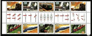 Australia-Sc#1324-9- id7-unused NH strip-gutter pairs-Trains-Locomotives-1993-