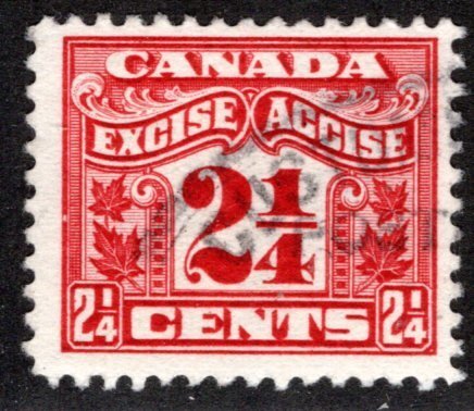 van Dam FX37, 2 1/4c carmine, used, Two Leaf, Canada Federal Excise Revenue