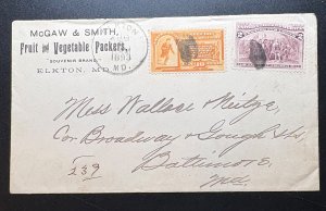 US SCOTT# E3 ON 1893 Elton, Md Advertising COVER