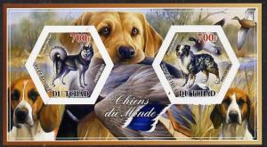 Chad 2014 Dogs #3 imperf sheetlet containing two hexagona...