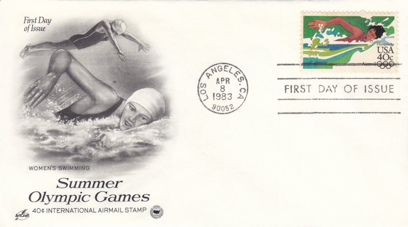 1983, Summer Olympic Games-Women's Swimming, Art Craft/PCS, FDC (E11190)